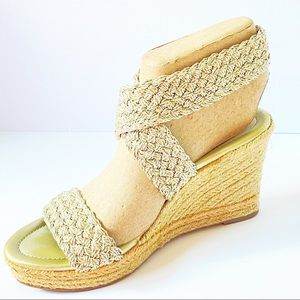 Anthropologie gold rattan woven sandals 8